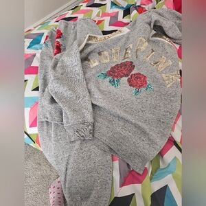 Vintage VS PINK Gray Hoodie Sweat Suit Set with Gold Bling Sequin Accents
